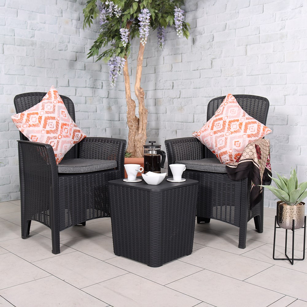 Faro Black Relax Garden Bistro Set | 2 Seater | Polypropylene
