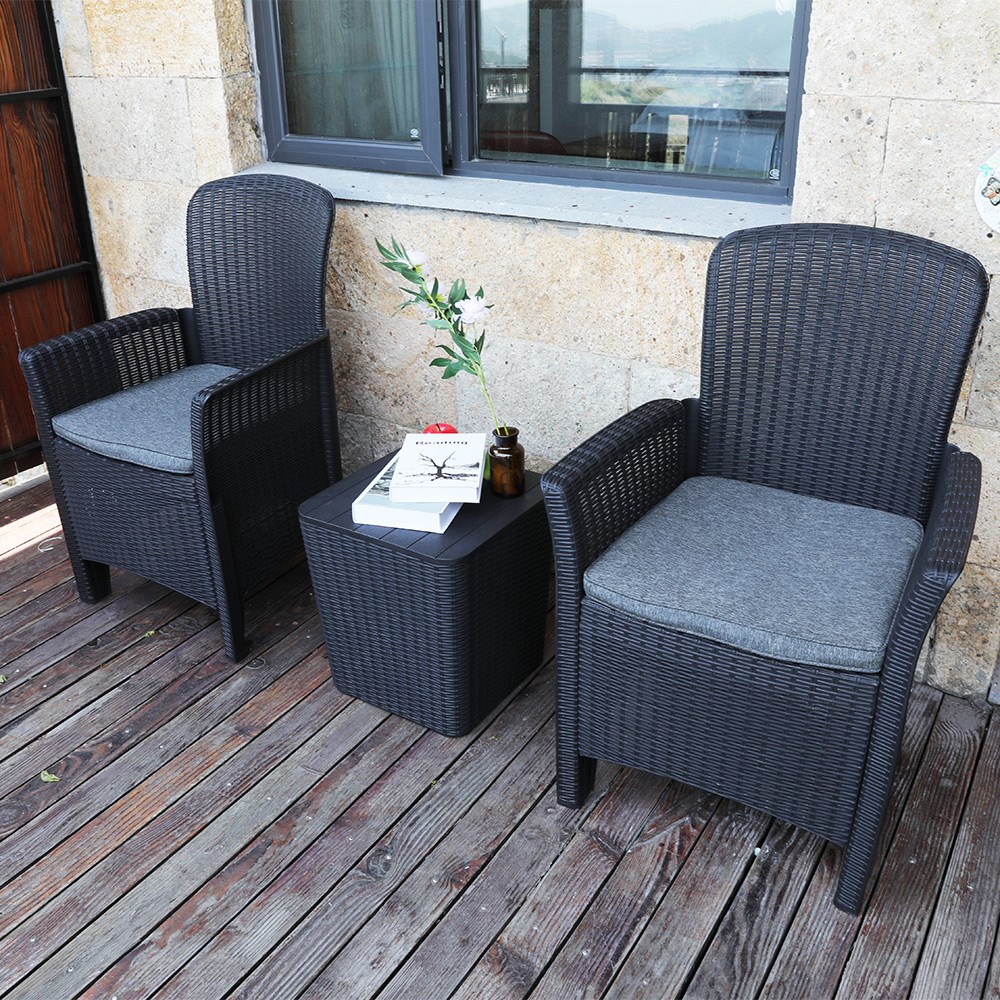 Faro Black Relax Garden Bistro Set | 2 Seater | Polypropylene