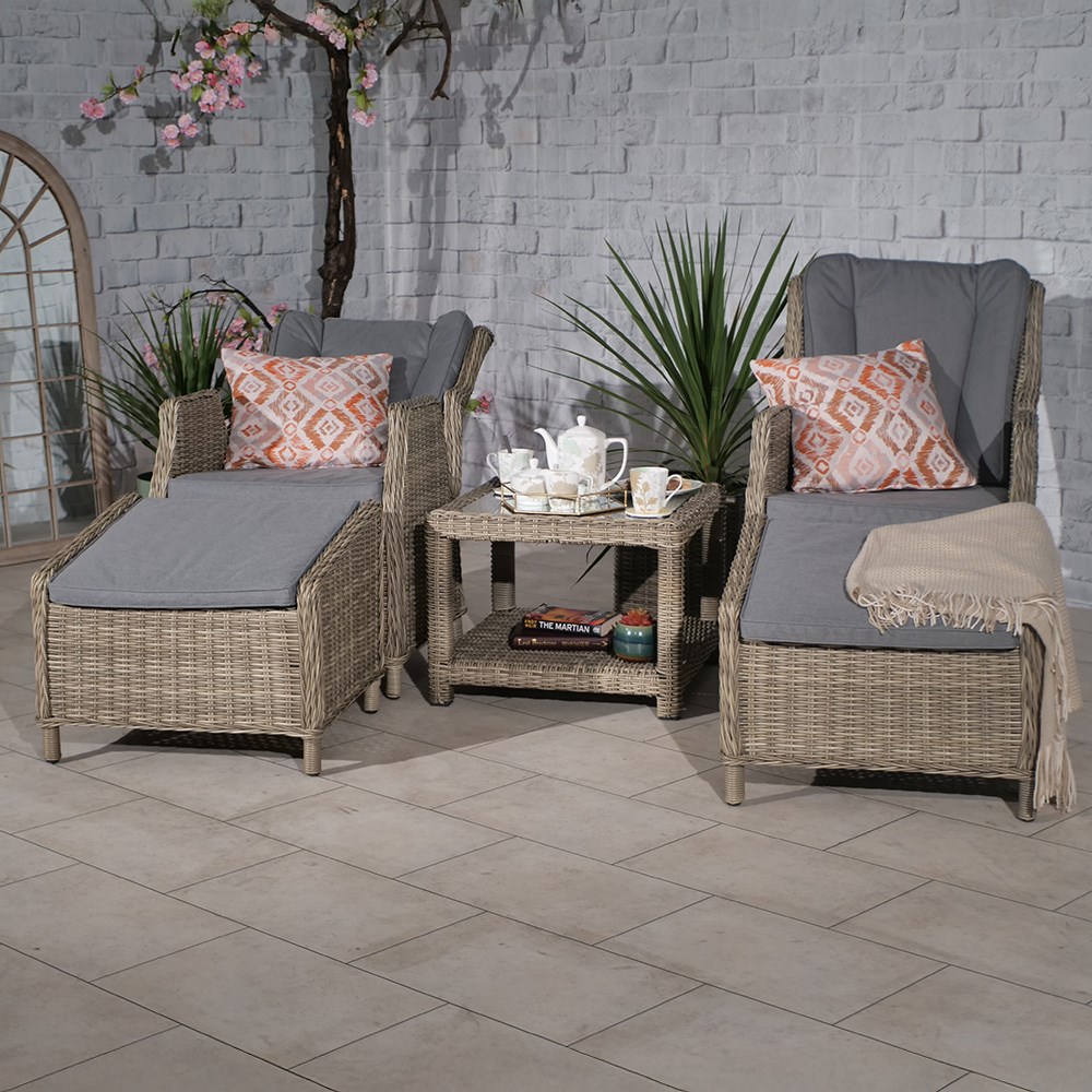 Wentworth Garden Deluxe Gas Reclining Chair Set | 4 Seater | Synthetic Rattan