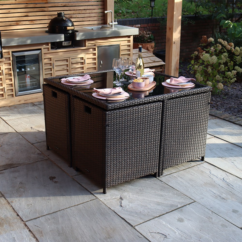 Nevada Garden Brown Cube Set | 4 Seater | Synthetic Rattan