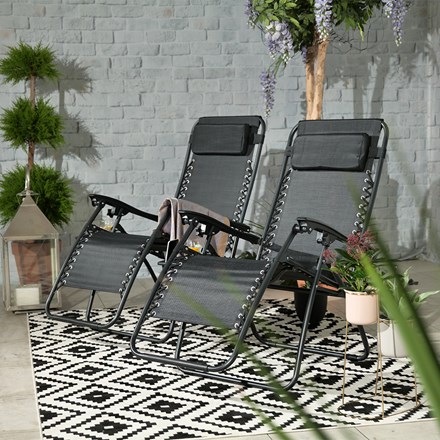 Black Zero Gravity Garden Relaxer | 2 Pieces | Textylene & Steel