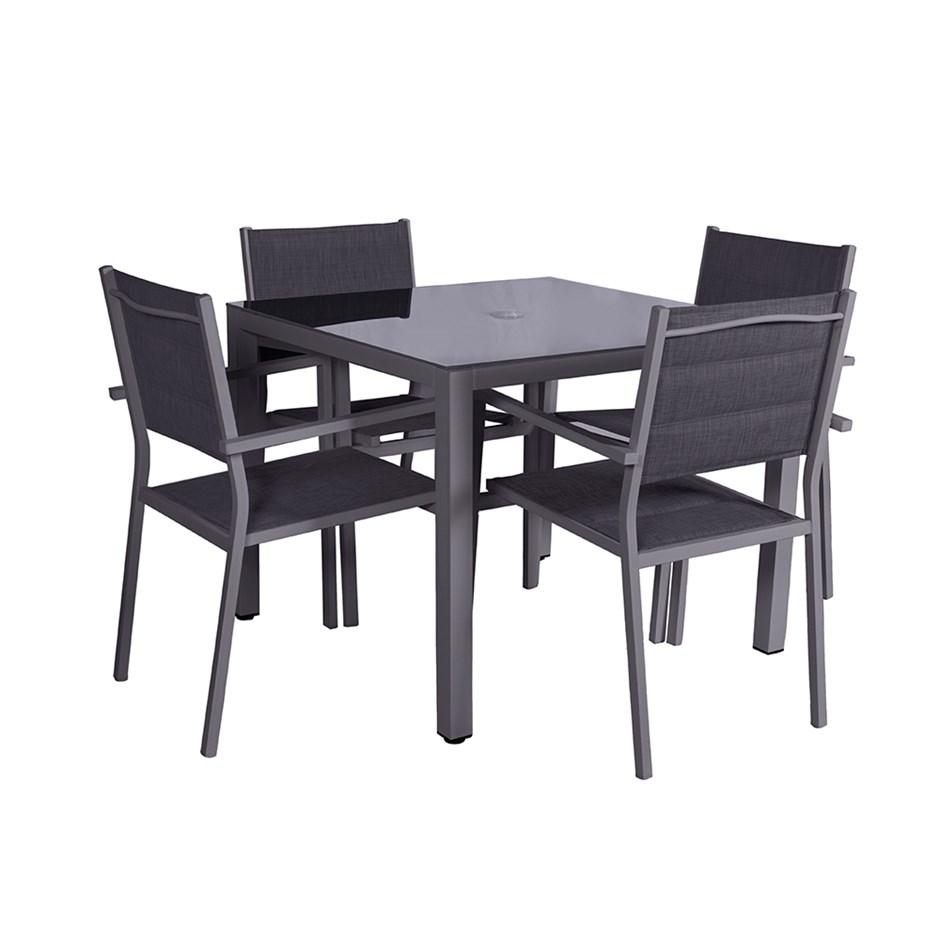 Sorrento Garden Dining Set With Parasol | 4 Seater | Aluminium & Textylene