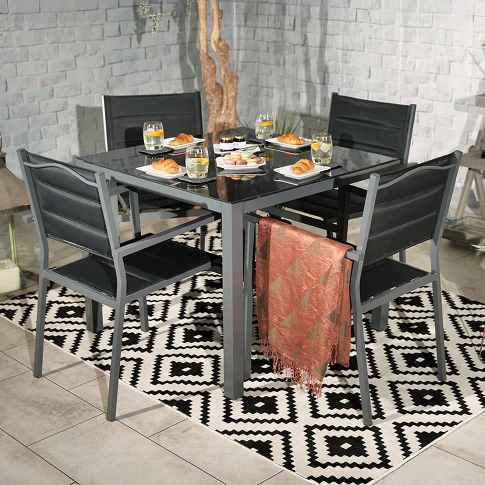 Sorrento Garden Dining Set With Parasol | 4 Seater | Aluminium & Textylene