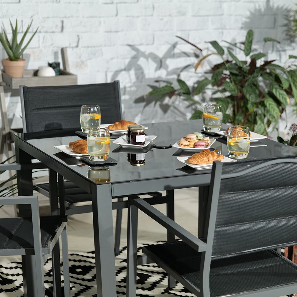 Sorrento Garden Dining Set With Parasol | 4 Seater | Aluminium & Textylene