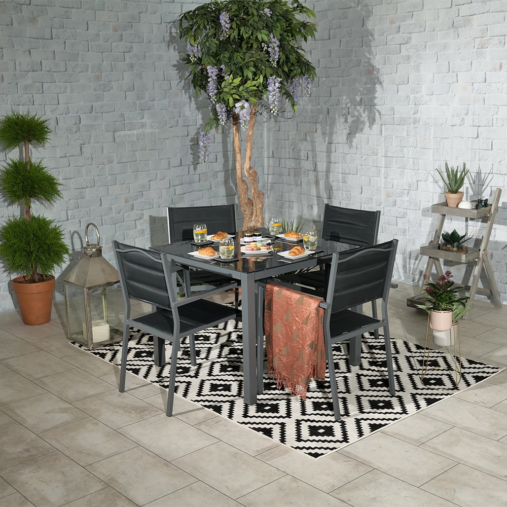 Sorrento Garden Dining Set With Parasol | 4 Seater | Aluminium & Textylene