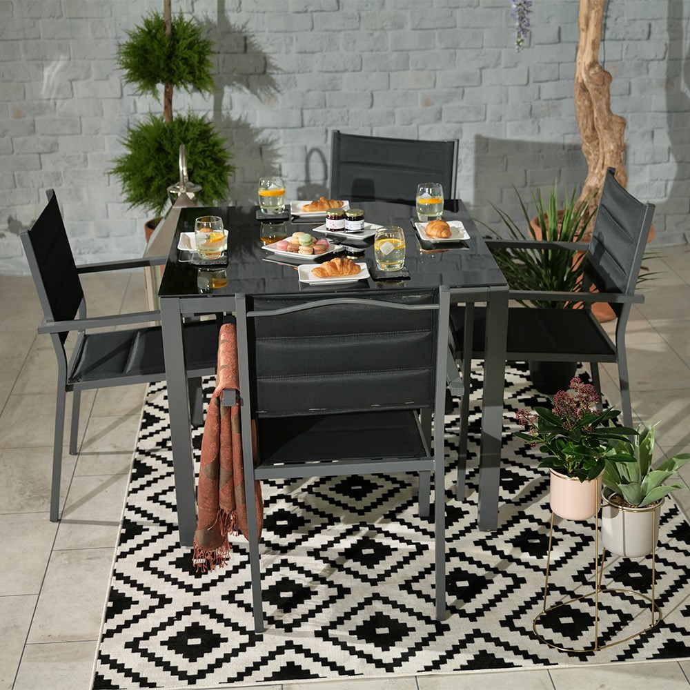 Sorrento Garden Dining Set With Parasol | 4 Seater | Aluminium & Textylene