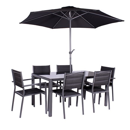 Sorrento Garden Dining Set With Parasol | 6 Seater| Aluminium & Textylene