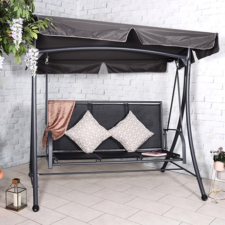 Sorrento Black Garden Swing Hammock | 3 Seater | Aluminium & Textylene