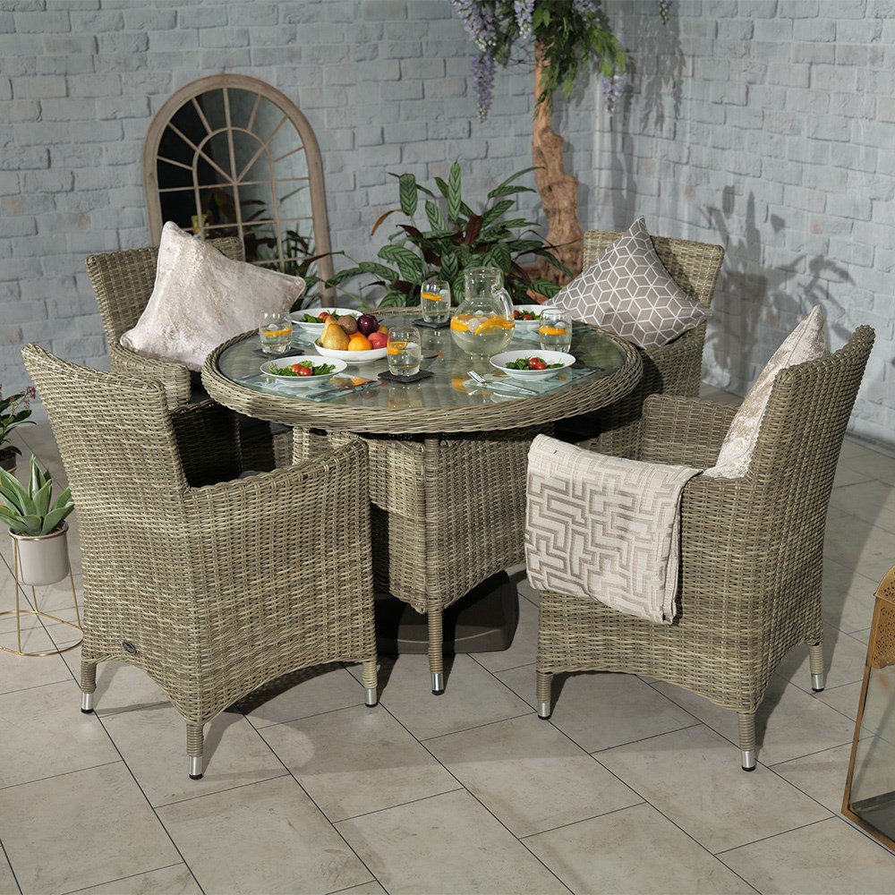 Wentworth Garden Round Carver Bistro Set | 4 Seater | Synthetic Rattan