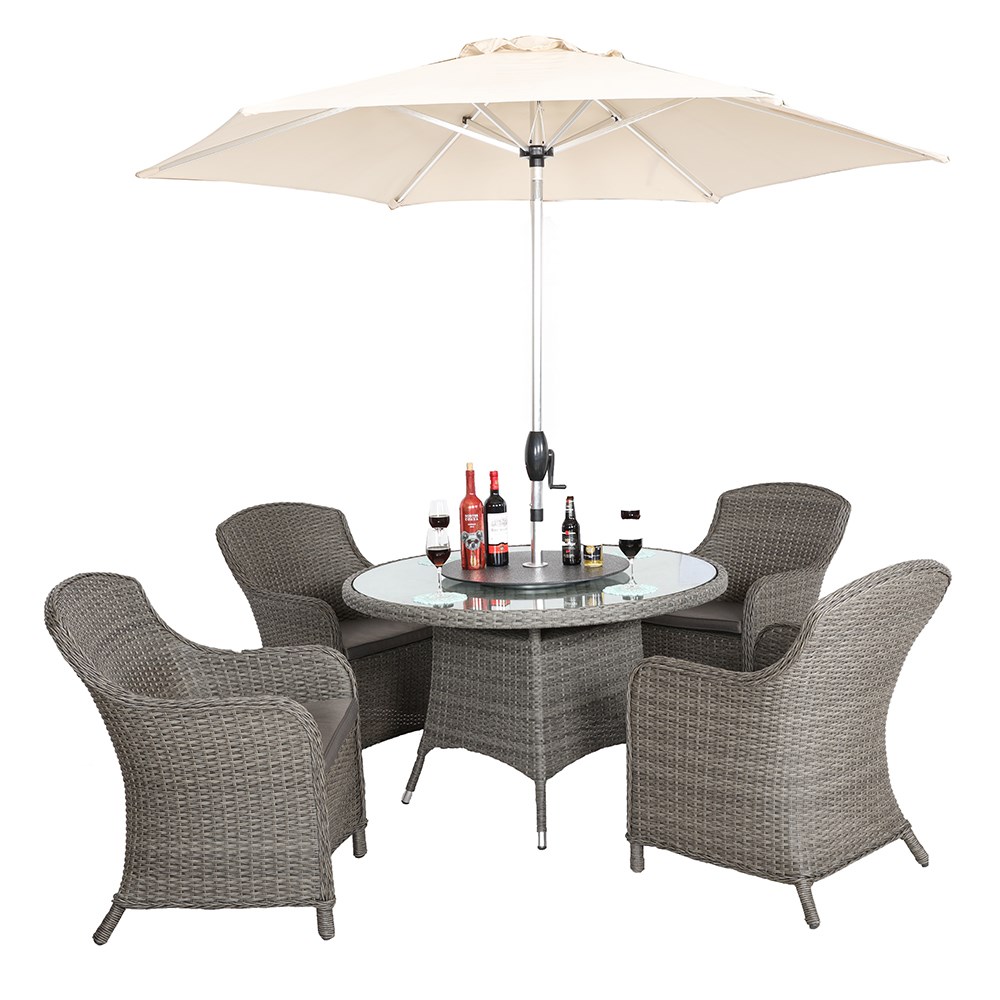 Paris Garden Round Table & Chairs | 4 Seater | Synthetic Rattan