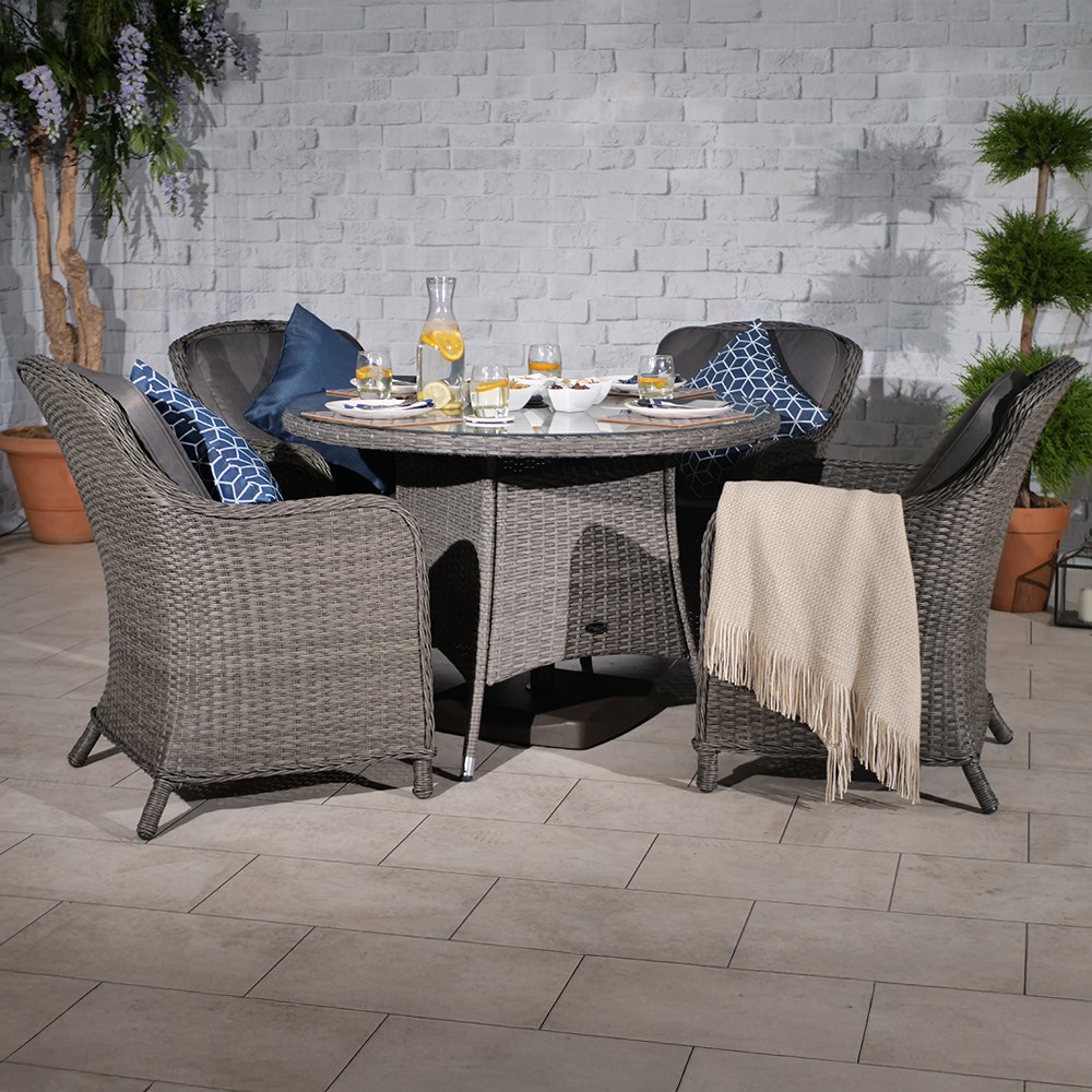 Paris Garden Round Table & Chairs | 4 Seater | Synthetic Rattan
