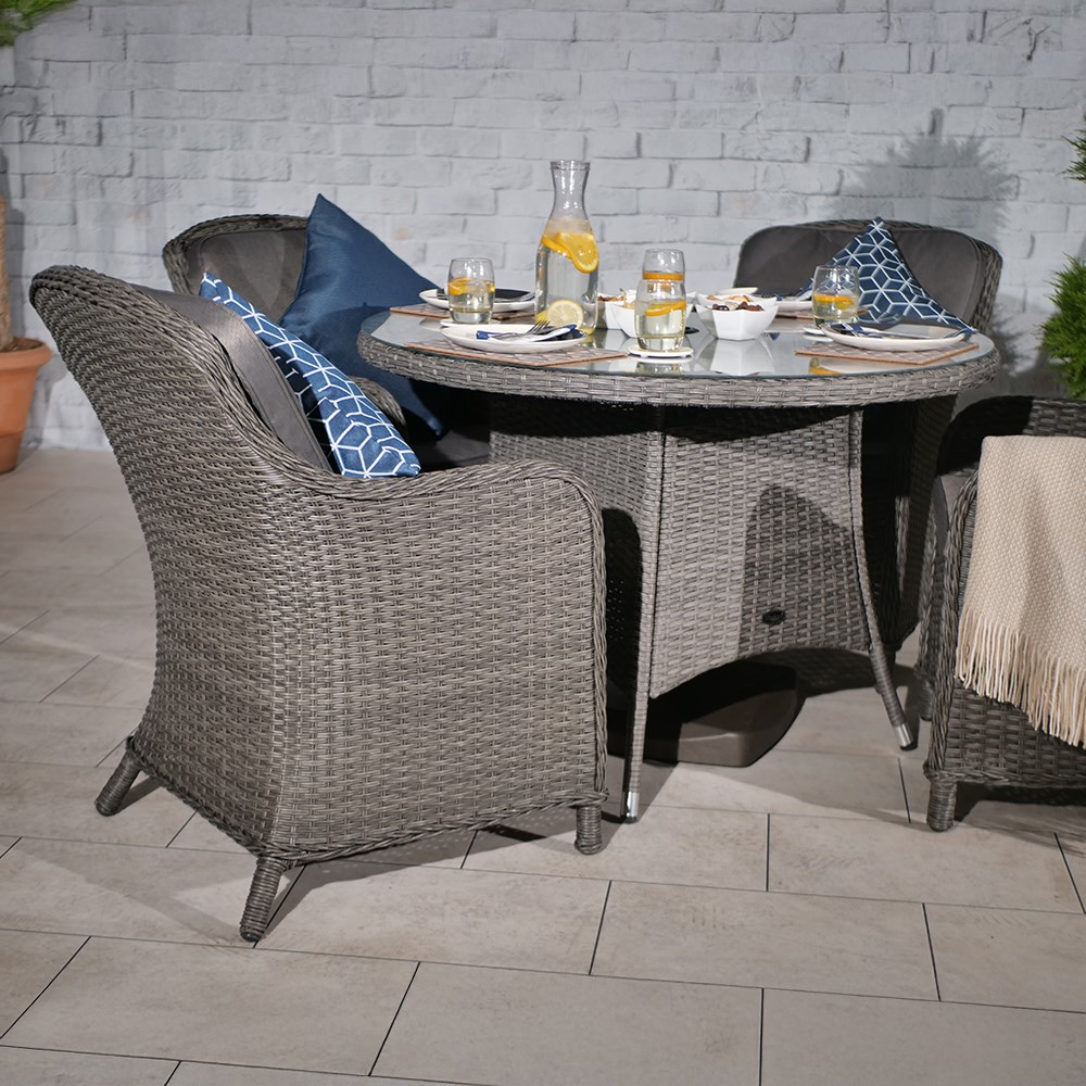 Paris Garden Round Table & Chairs | 4 Seater | Synthetic Rattan