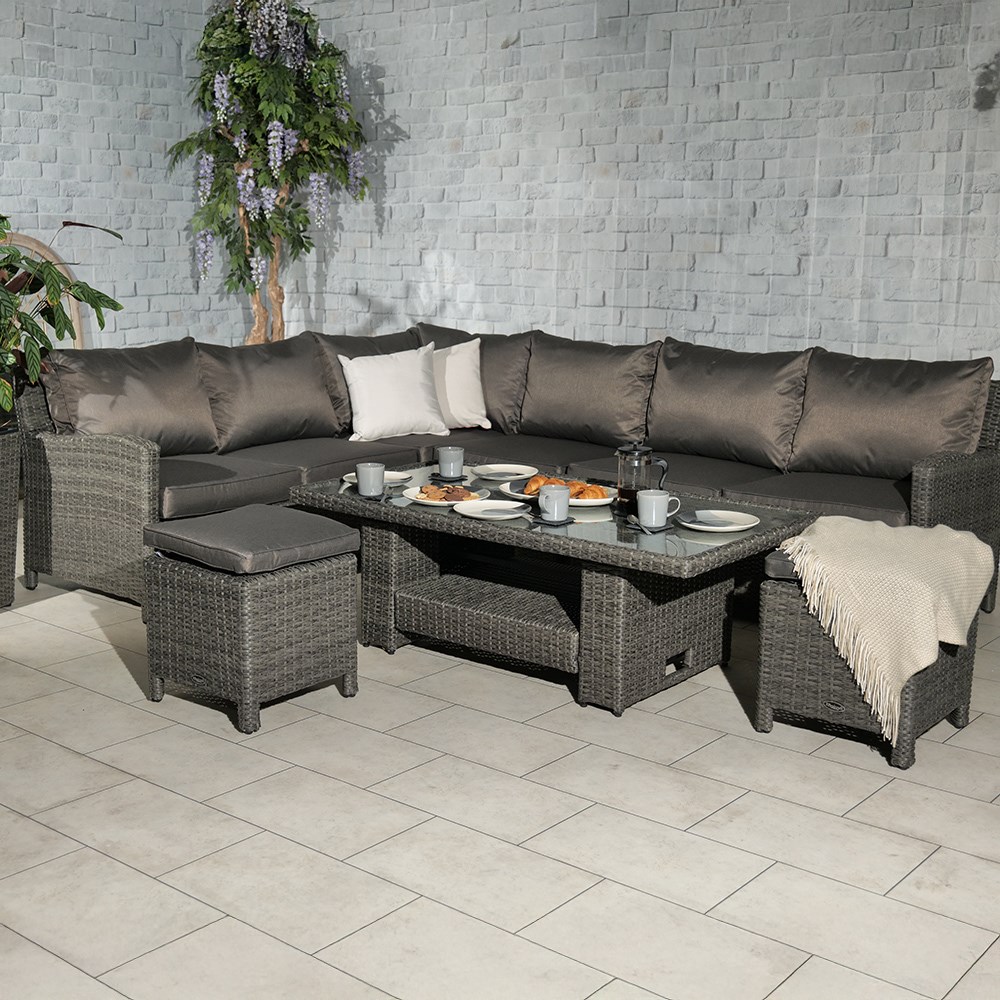 Paris Garden Deluxe Modular Corner Dining Set | 7 Seater | Synthetic Rattan
