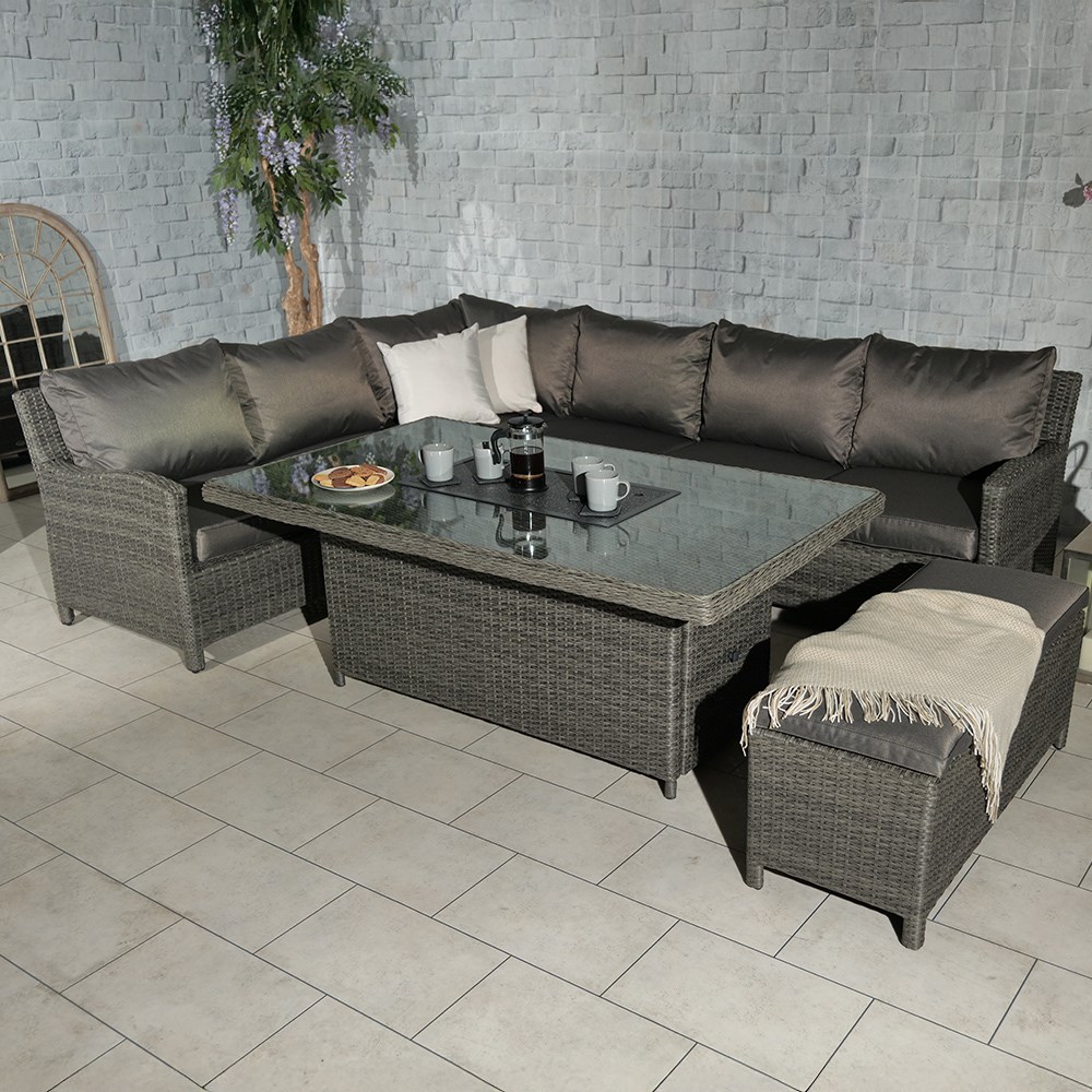 Paris Garden Modular Corner Dining Set | 7 Seater | Synthetic Rattan