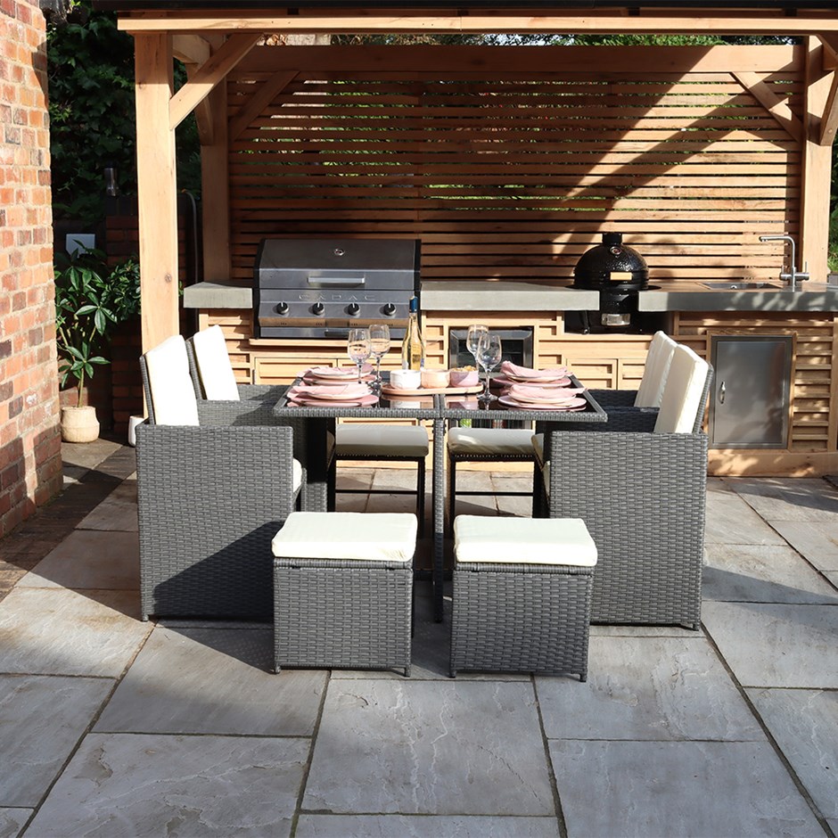 Cannes Grey Garden Cube Set | 8 Seater | Synthetic Rattan