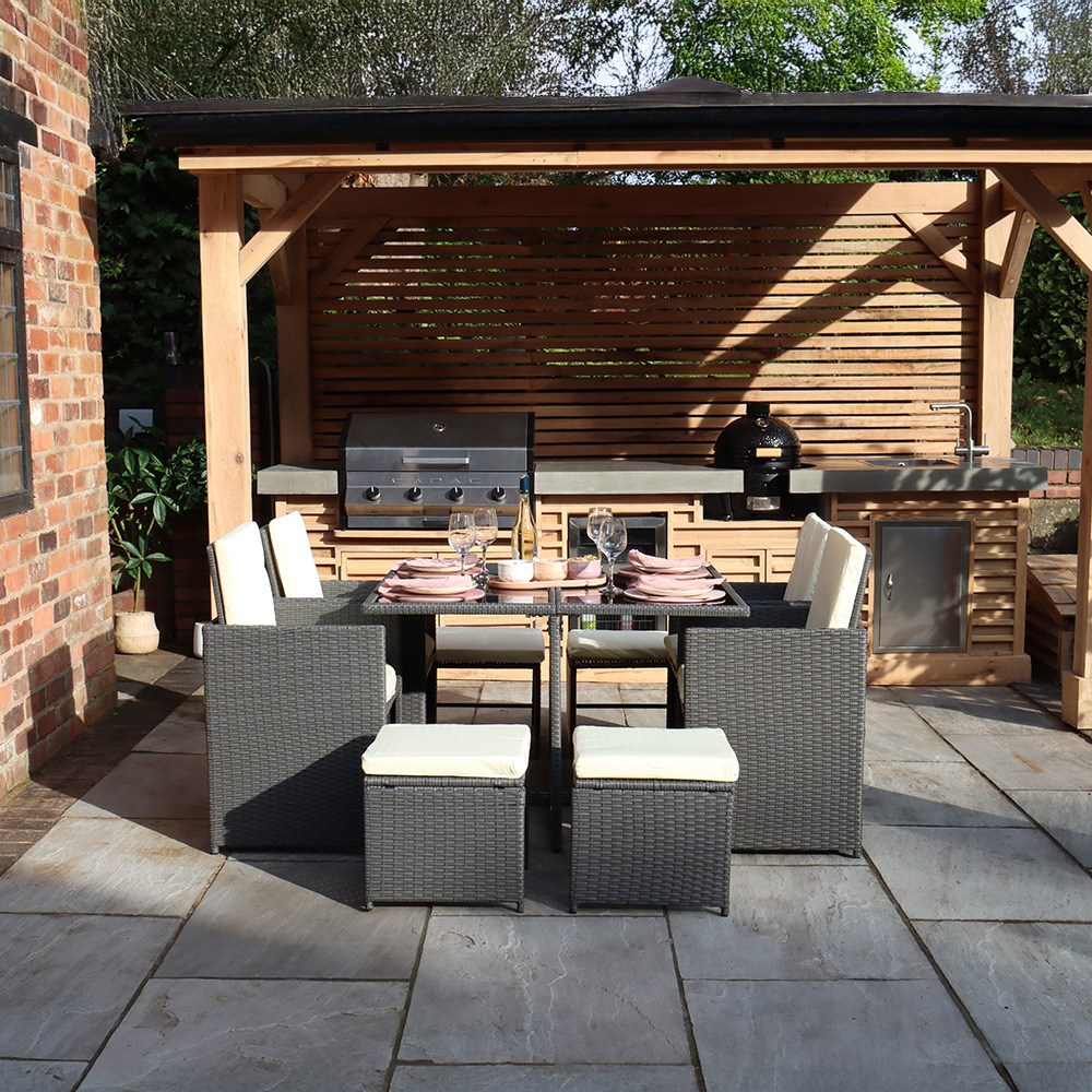 Cannes Grey Garden Cube Set | 8 Seater | Synthetic Rattan