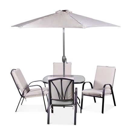 Amalfi Garden Ivory Padded Dining Set With Parasol | 4 Seater | Steel