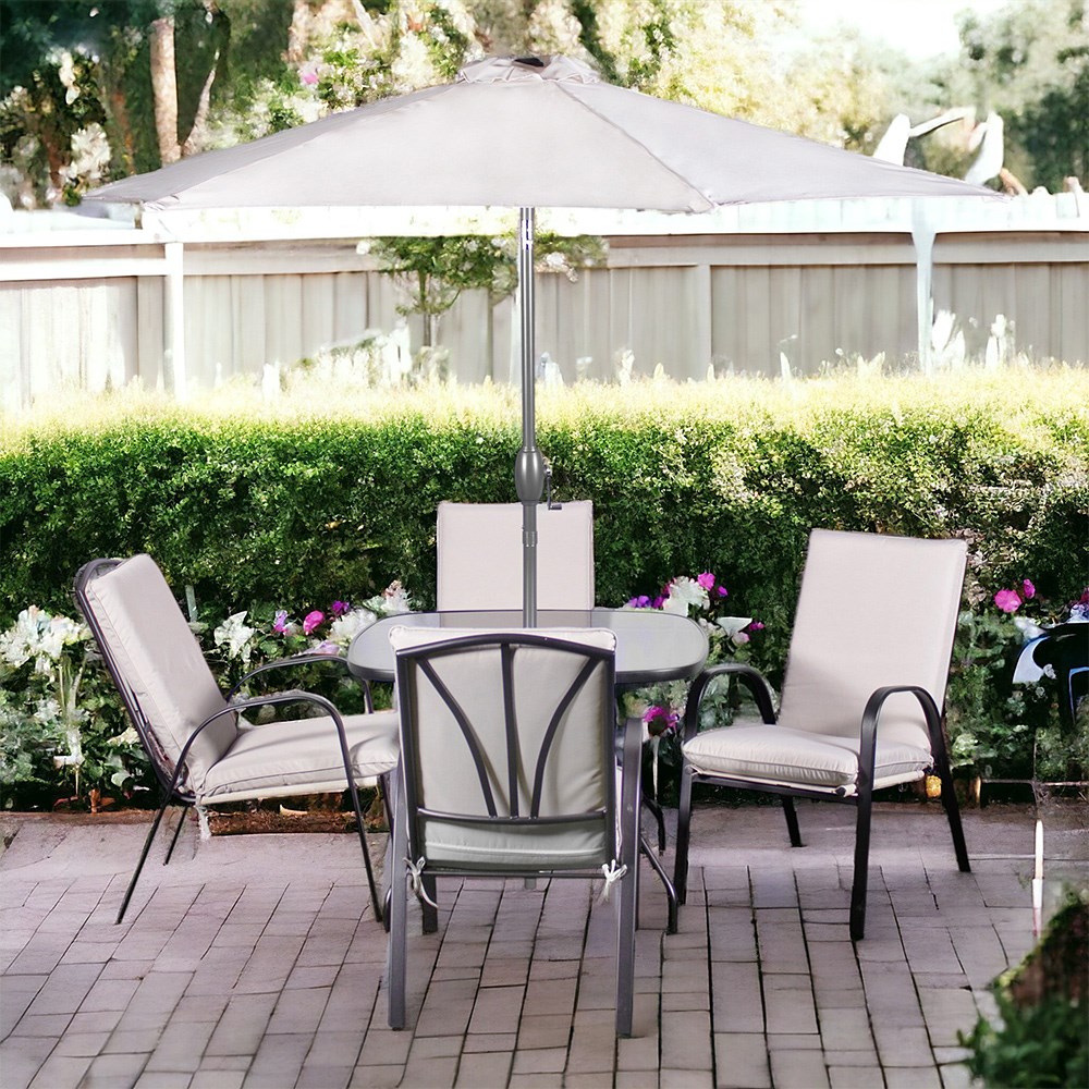 Amalfi Garden Ivory Padded Dining Set With Parasol | 4 Seater | Steel