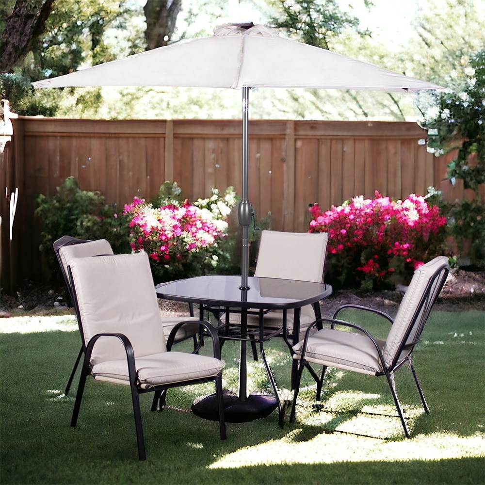 Amalfi Garden Ivory Padded Dining Set With Parasol | 4 Seater | Steel