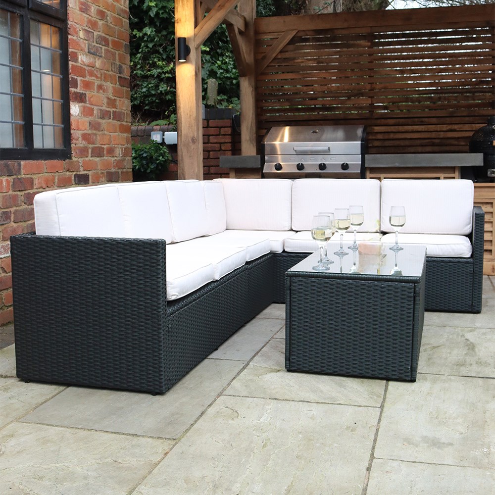 Berlin Black Garden Corner Lounge Set | 6 Seater | Synthetic Rattan