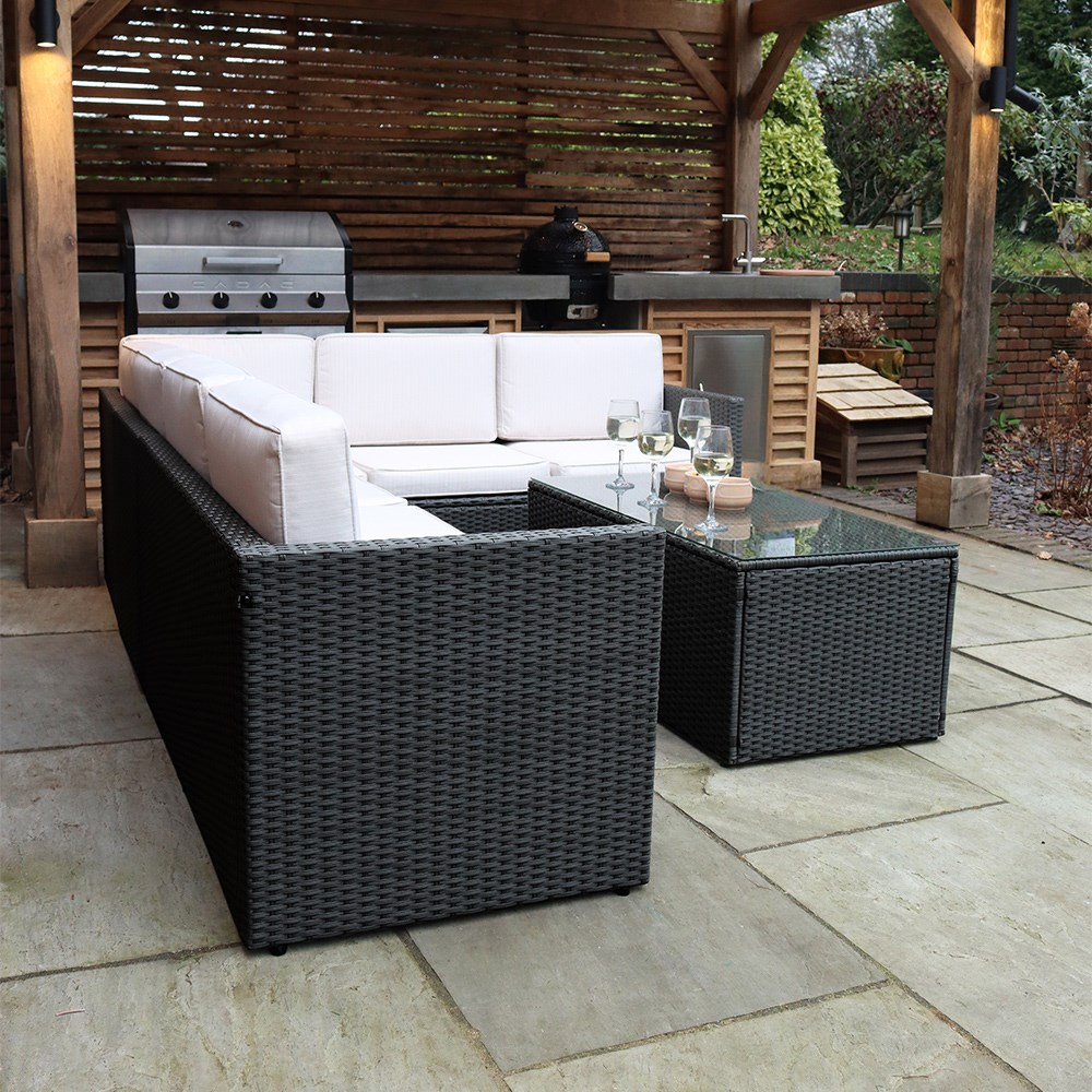 Berlin Black Garden Corner Lounge Set | 6 Seater | Synthetic Rattan