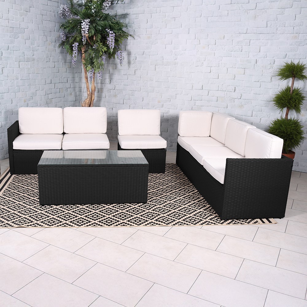Berlin Black Garden Corner Lounge Set | 6 Seater | Synthetic Rattan
