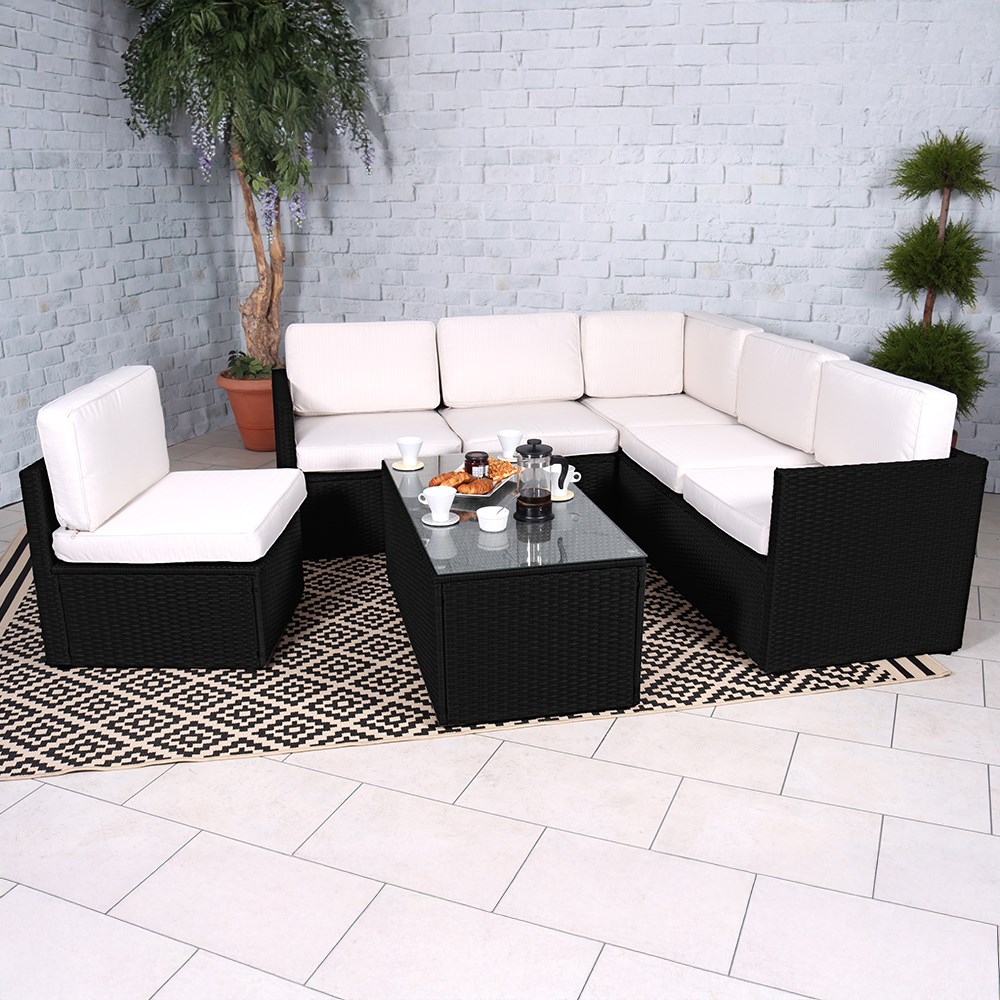Berlin Black Garden Corner Lounge Set | 6 Seater | Synthetic Rattan