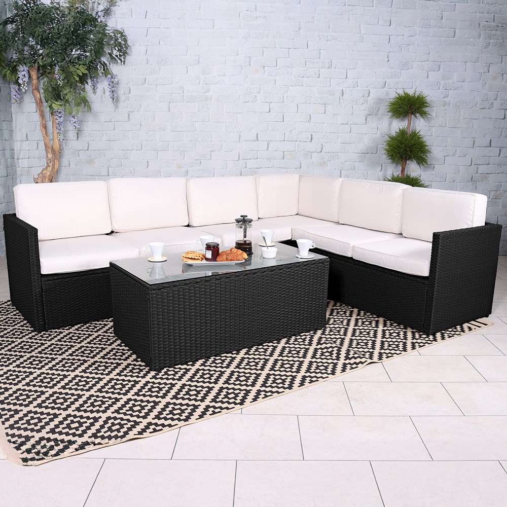Berlin Black Garden Corner Lounge Set | 6 Seater | Synthetic Rattan