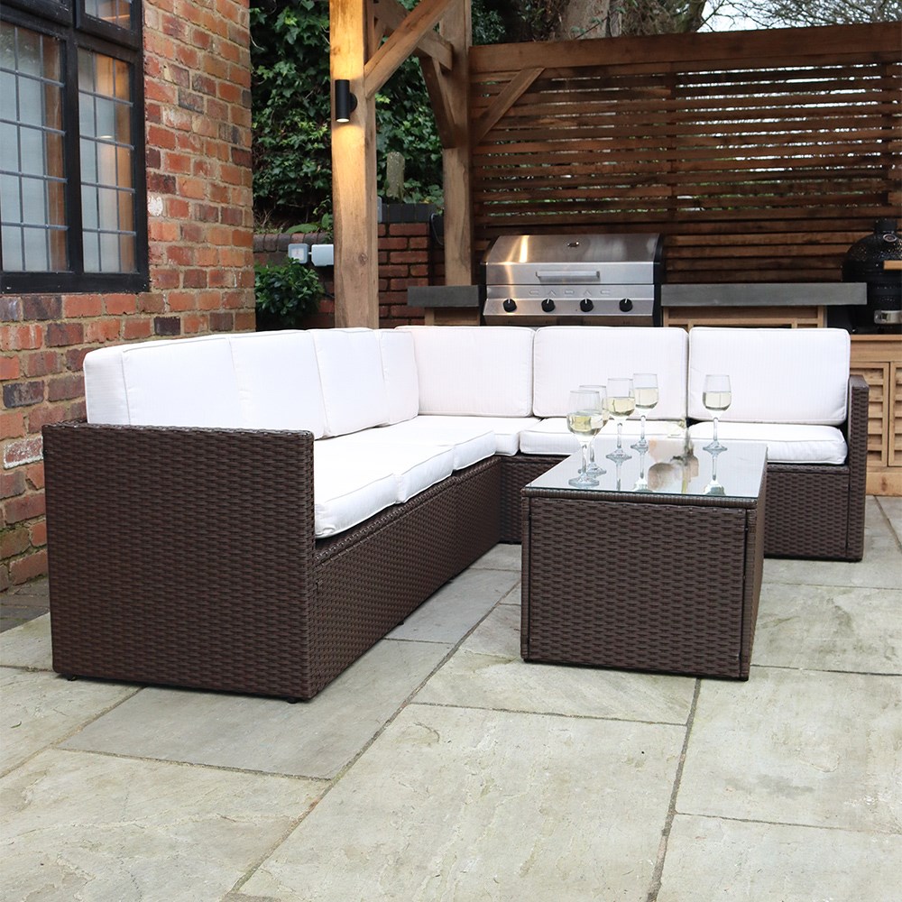 Berlin Brown Garden Corner Lounge Set | 6 Seater | Synthetic Rattan