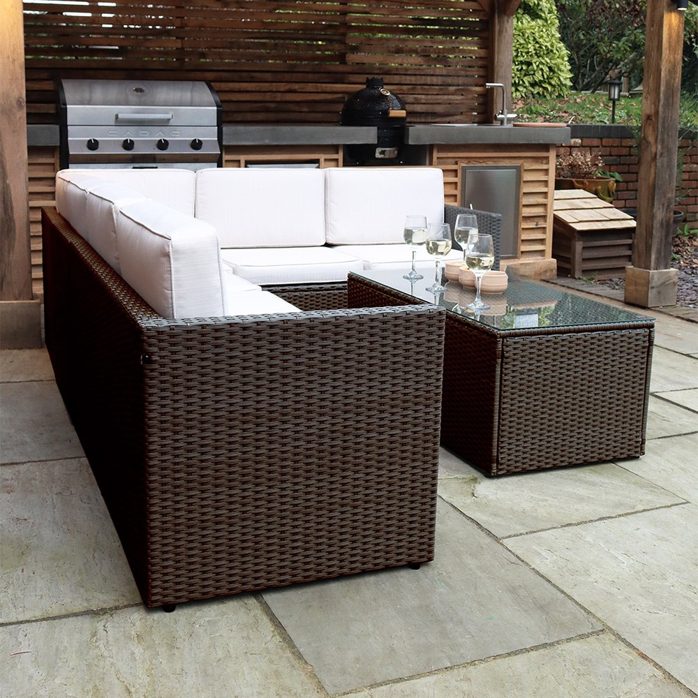 Berlin Brown Garden Corner Lounge Set | 6 Seater | Synthetic Rattan