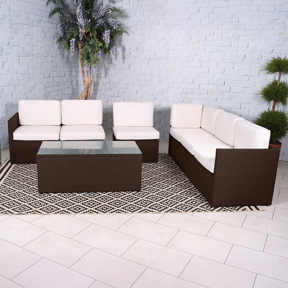Berlin Brown Garden Corner Lounge Set | 6 Seater | Synthetic Rattan