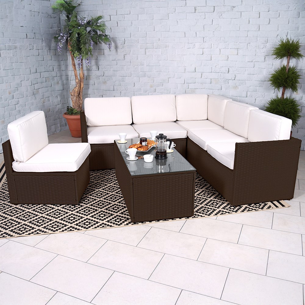 Berlin Brown Garden Corner Lounge Set | 6 Seater | Synthetic Rattan