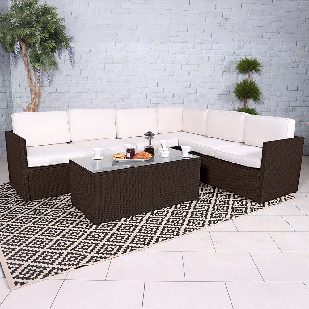 Berlin Brown Garden Corner Lounge Set | 6 Seater | Synthetic Rattan