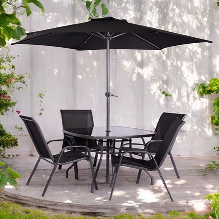 Rio Garden Set With Stacking Armchairs & Parasol | 4 Seater | Textylene