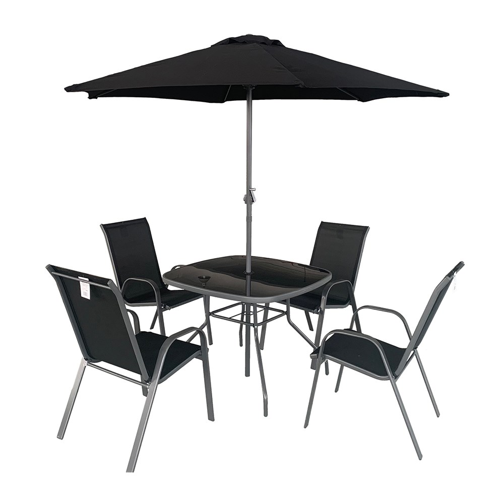 Rio Garden Set With Stacking Armchairs & Parasol | 4 Seater | Textylene 