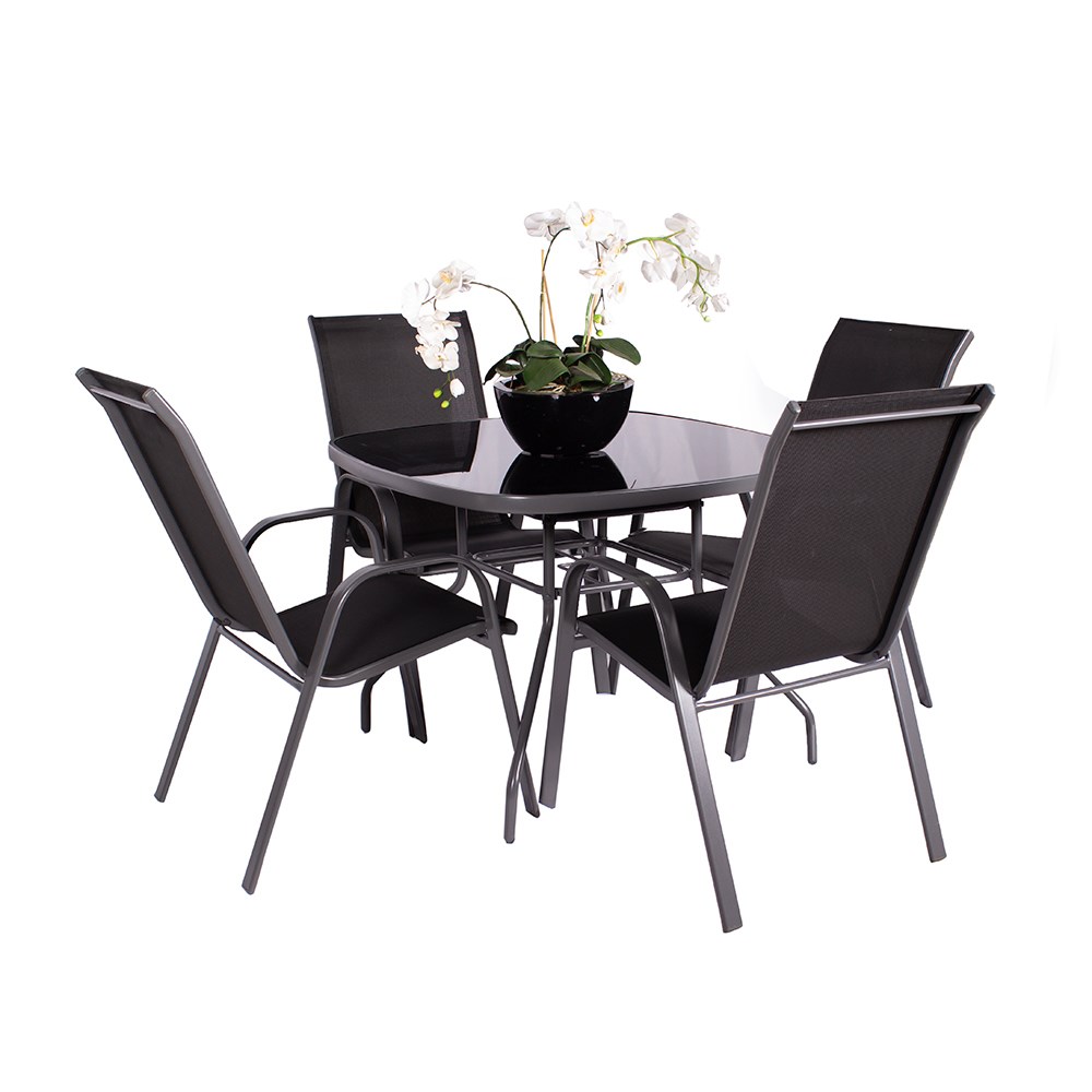 Rio Garden Set With Stacking Armchairs & Parasol | 4 Seater | Textylene 