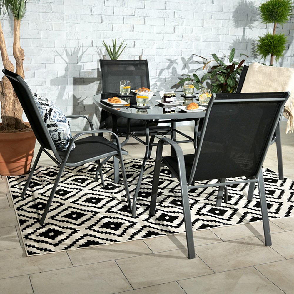 Rio Garden Set With Stacking Armchairs & Parasol | 4 Seater | Textylene 