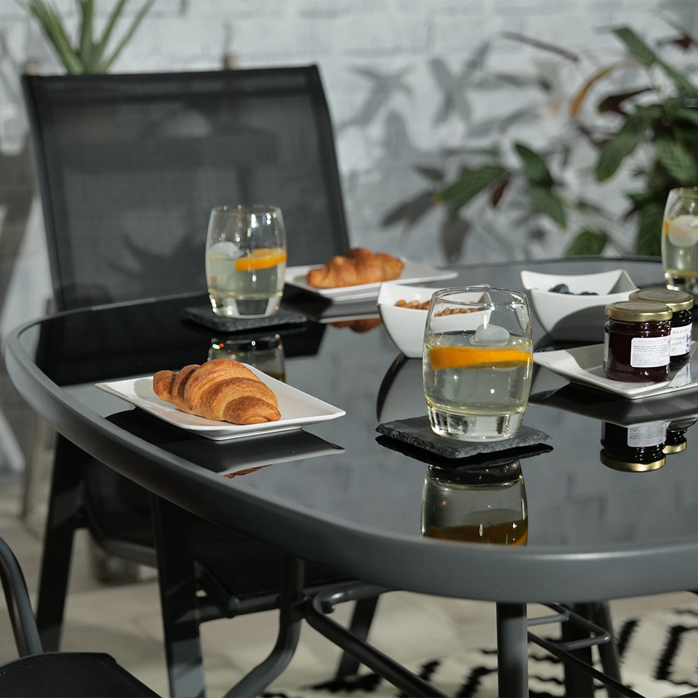 Rio Garden Set With Stacking Armchairs & Parasol | 4 Seater | Textylene 