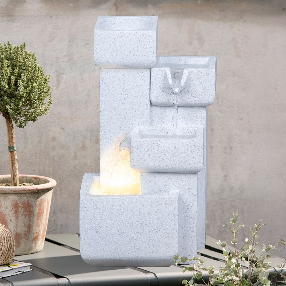 Modern Cascading Tabletop Water Feature With LED Lights