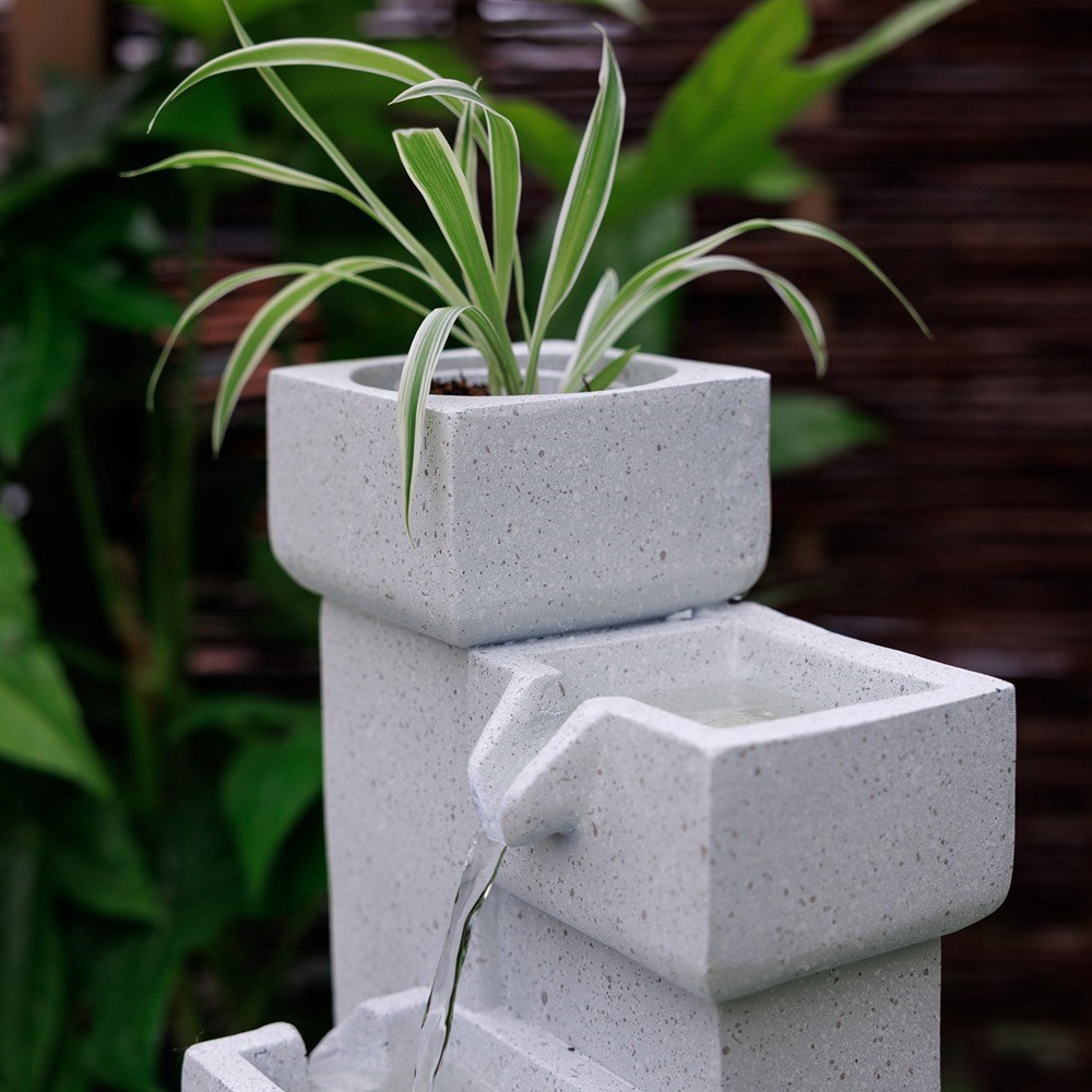 Modern Cascading Tabletop Water Feature With LED Lights