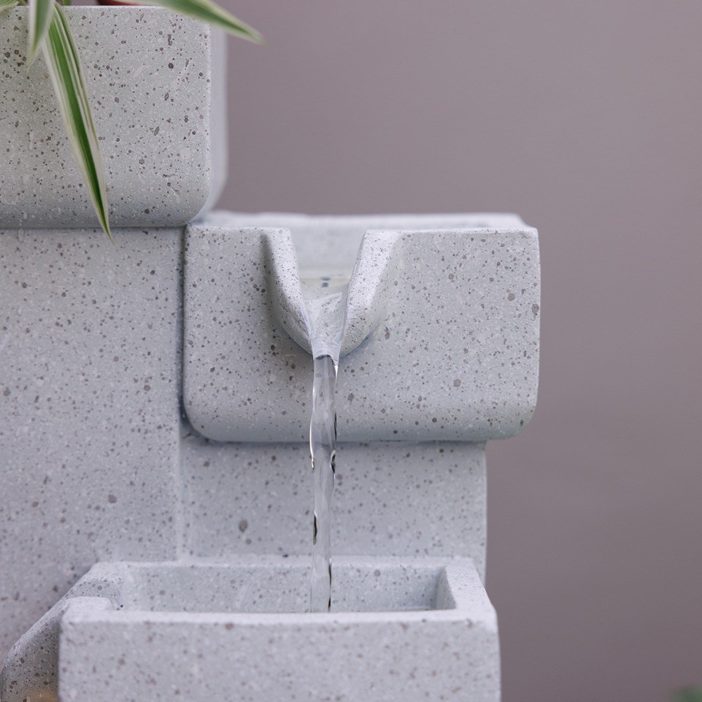 Modern Cascading Tabletop Water Feature With LED Lights