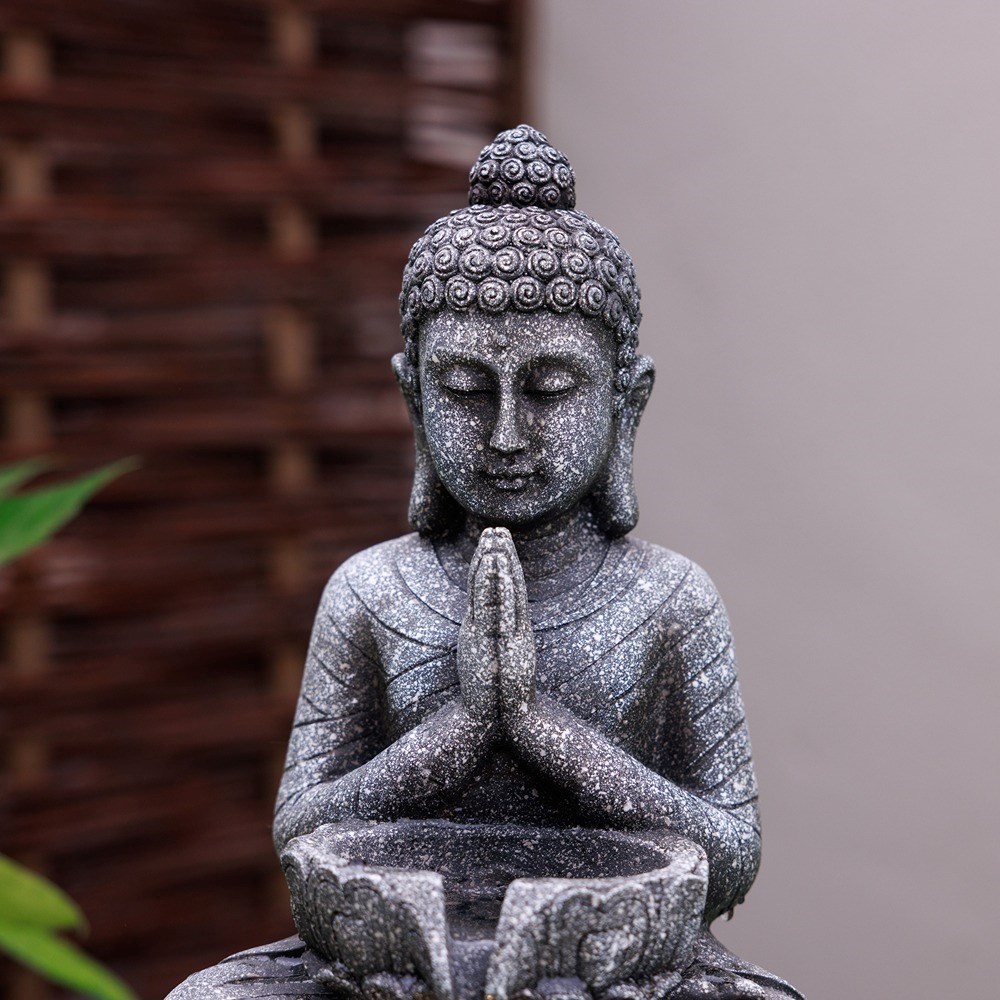 Praying Buddha Tabletop Water Feature With LED Lights