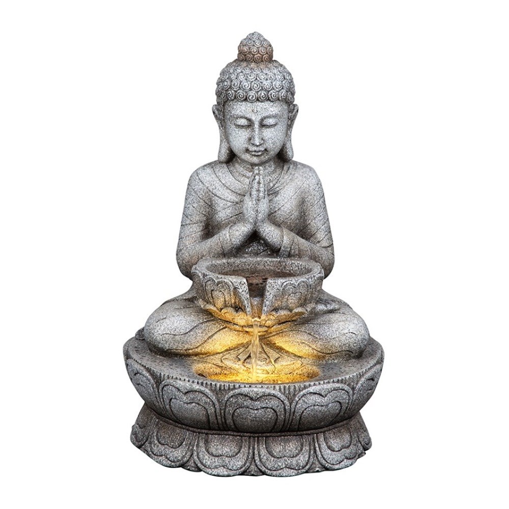 Praying Buddha Tabletop Water Feature With LED Lights