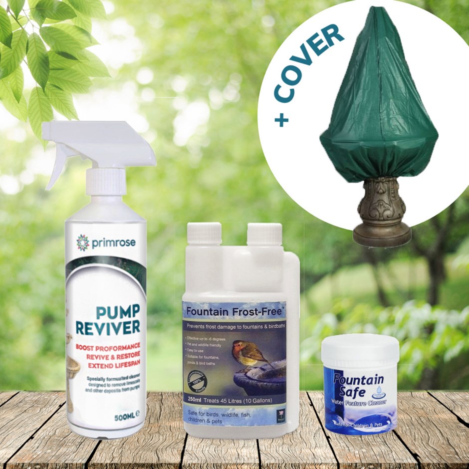 Water Feature Care Pack Cover, Cleaner, Frost Protection & Pump Reviver