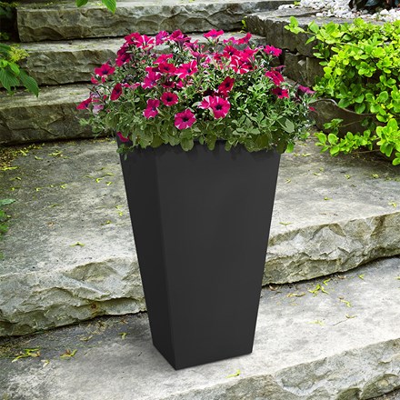 H66cm Square Planter Recycled Rubber Straight Lines in Black