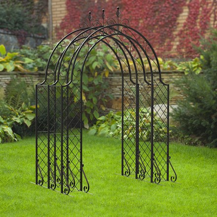 3-Section Lattice Arbour Black Metal Garden Arch