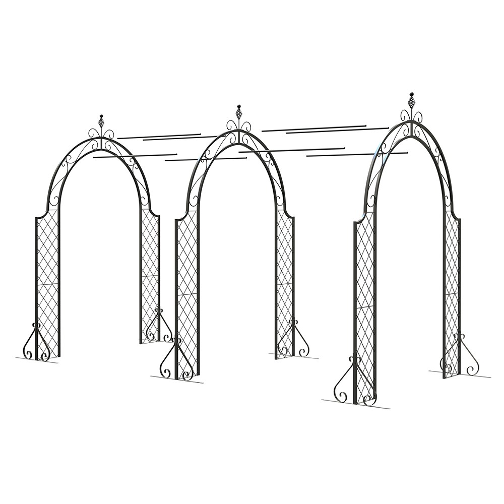 3-Section Lattice Arbour Black Metal Garden Arch
