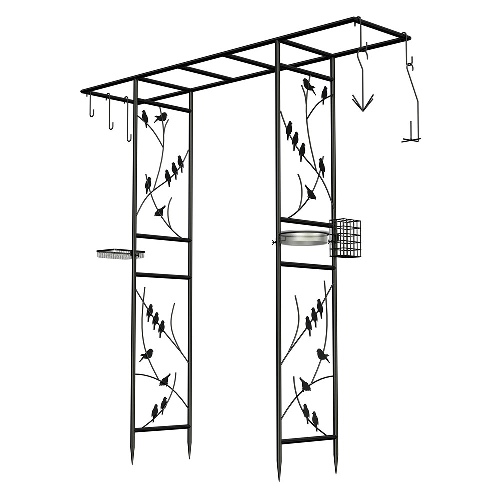 Perching Birds Black Metal Arch Bird Feeding Station