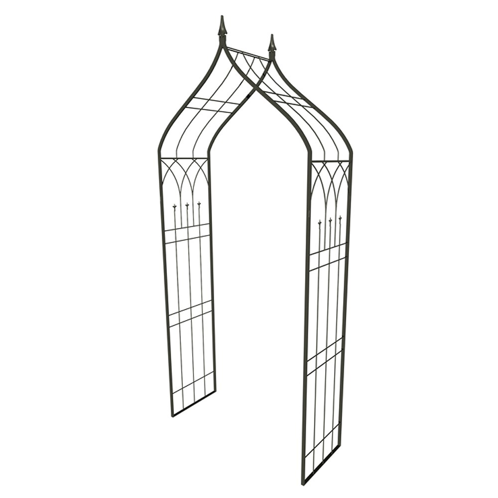 Ogee Black Metal Arch Top Garden Arbor with Finials