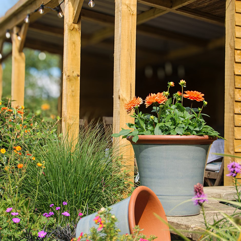 Grey Terracotta Round Kitchen Planter